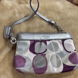 Coach Silver & Purple Signature Wristlet Pouch